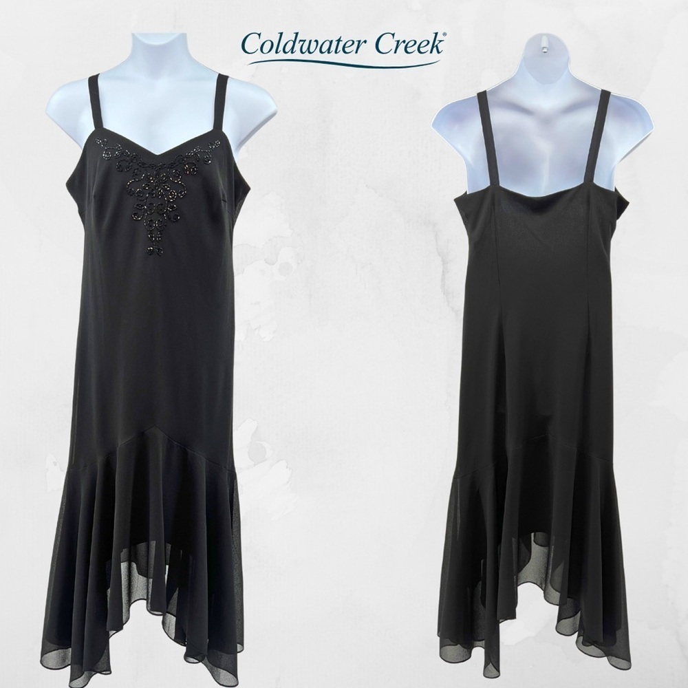 Coldwater Creek - Size 16 - Black Beaded Trumpet Flare Midi Dress